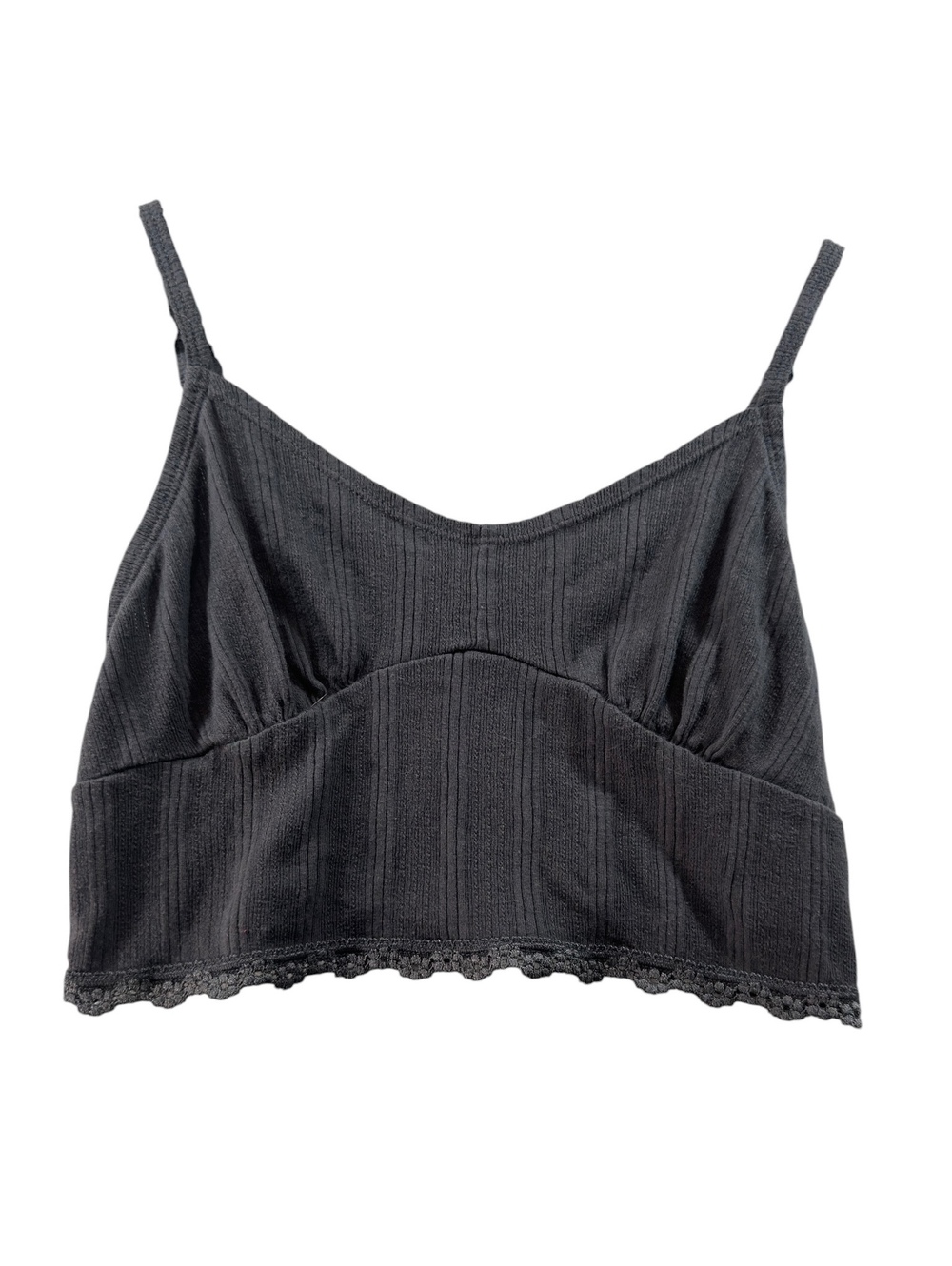 American Eagle Black Ribbed Bralette Crop Cami Top Size Small Lace Trim